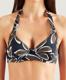 Bikini Tops : Swim balcony bra Danse de feuilles Hawaien noir